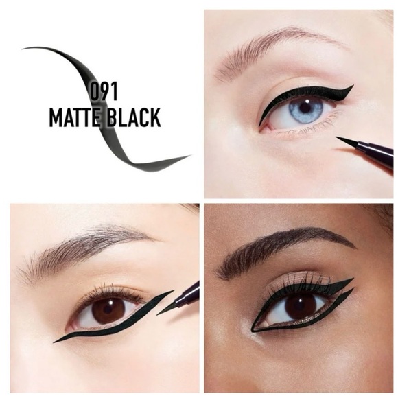 Dior Cream Pouch with Pink Embroidered Accents with Dior lipstick and Eye Liner - Picture 7 of 13